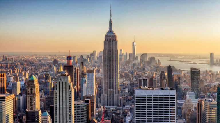 Sunset over New York City skyline