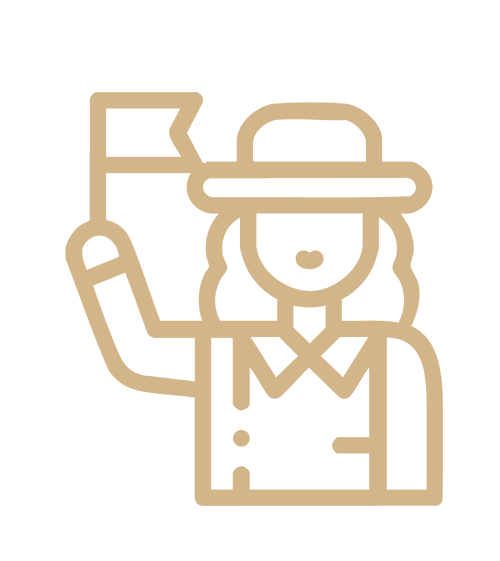 Person holding flag, wearing hat