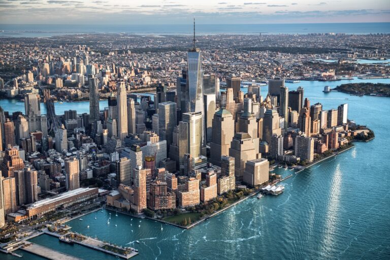 Stunning aerial view of Manhattan skyline.